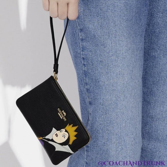 COACH Disney X Coach Leather Corner Zip Wristlet With Evil Queen Motif NWT - Picture 3 of 10